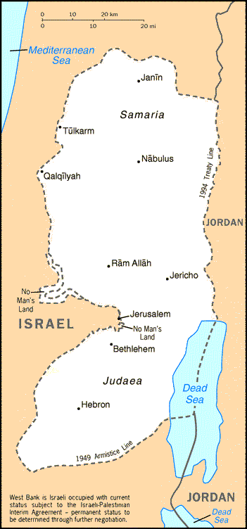 [Country map of West Bank]